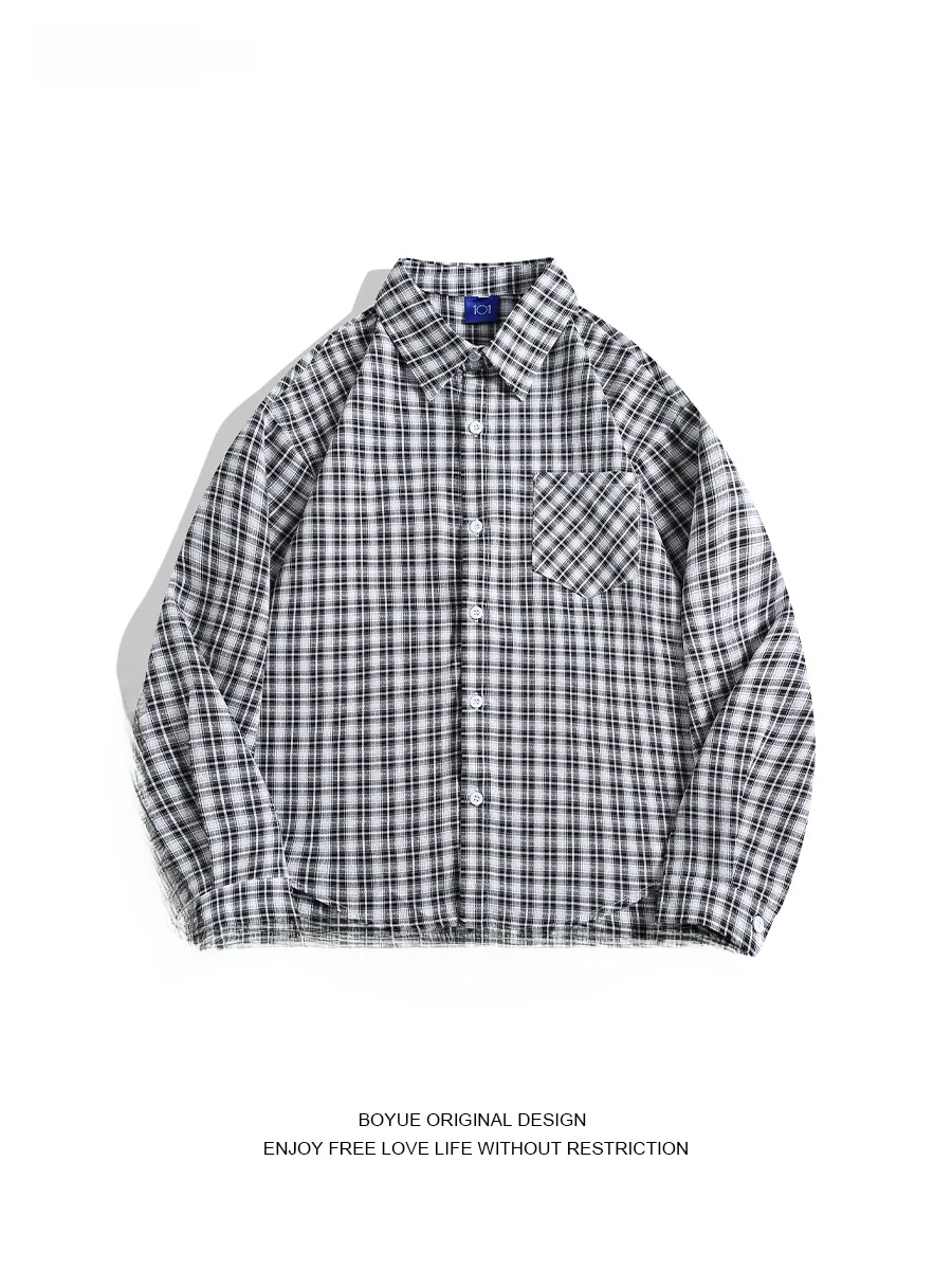 

Boyue Long Sve irt Casual Cheered Pattern ex Summer Faionable Sun Protection Outerwear for Couples Youth Sle