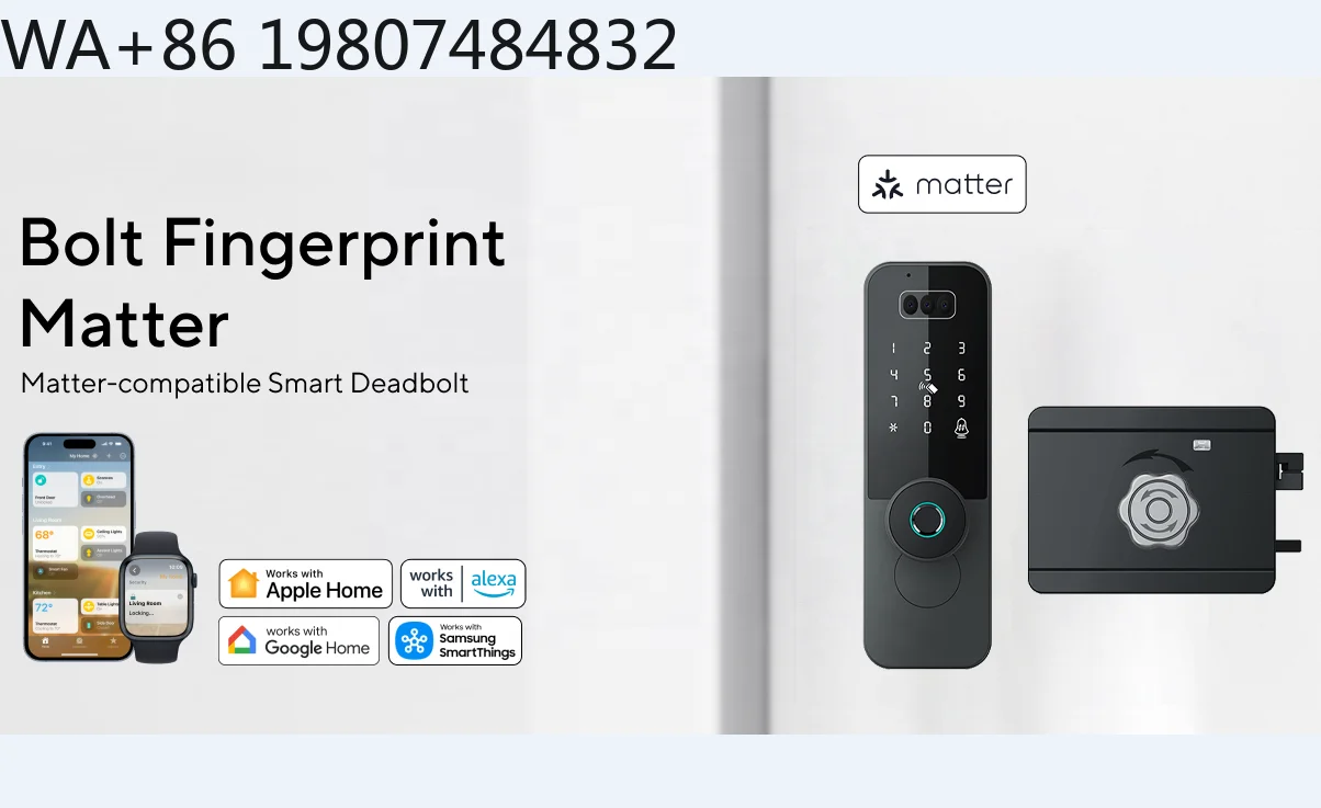 Matter NFC WiFi Smart Deadbolt Lock Aluminum Gate Fingerprint Touch Keypad Waterproof Keyless Entry Digital Security Lock