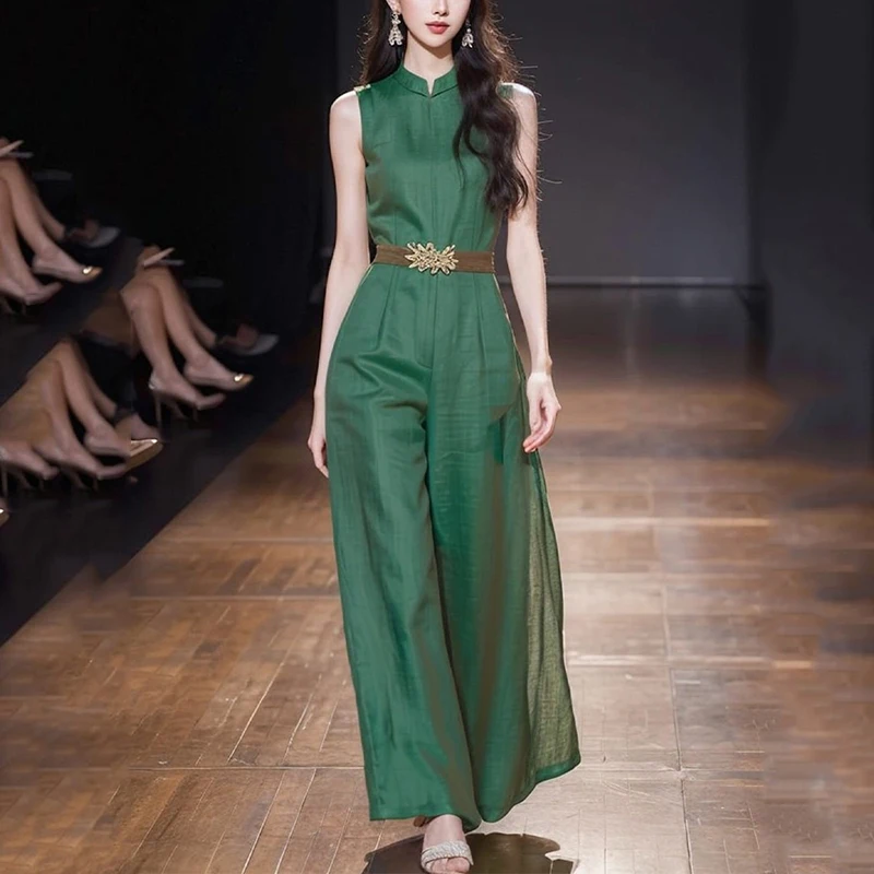 Summer Green Jumpsuit for Women 2026 Unique High-End Exquisite Lady Chinese Style Y2K Good-Looking Children's Clothing