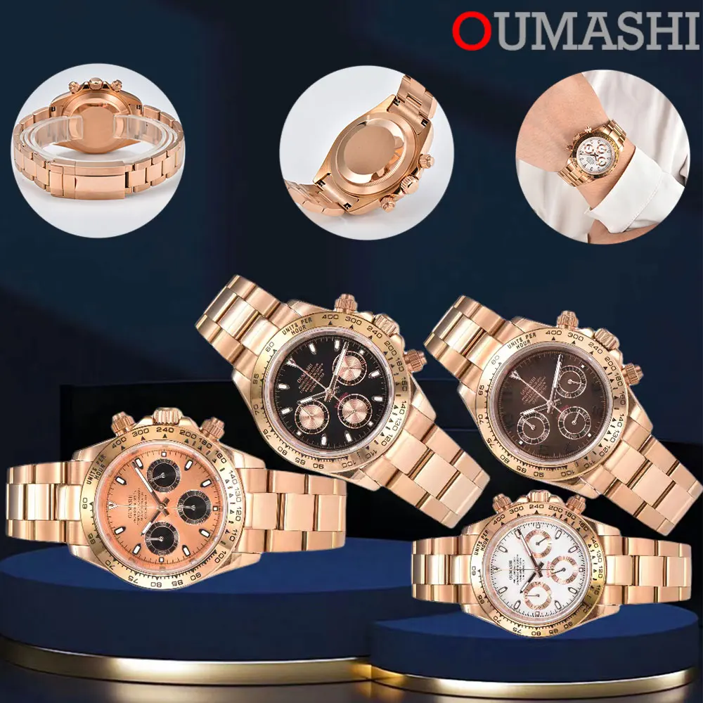 39.3MM OUMASHI brand luxury men\'s watch stainless steel case men\'s business monthly watch timing code watch VK63 quartz movement