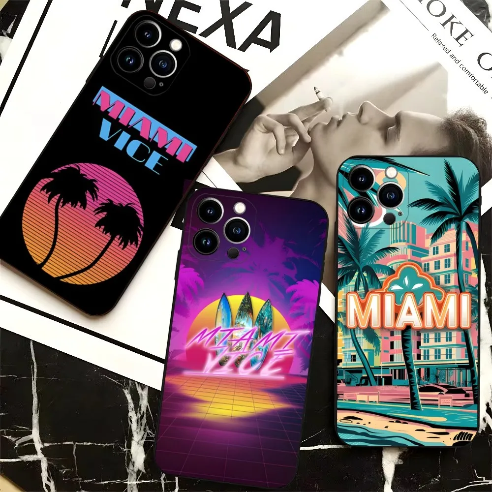 

Retro Miami Beach Phone Case For iPhone 16,15,14,13,12,Pro,Max,11,7,8,Plus,XR,XS Max Shockproof Silicone Soft Shell