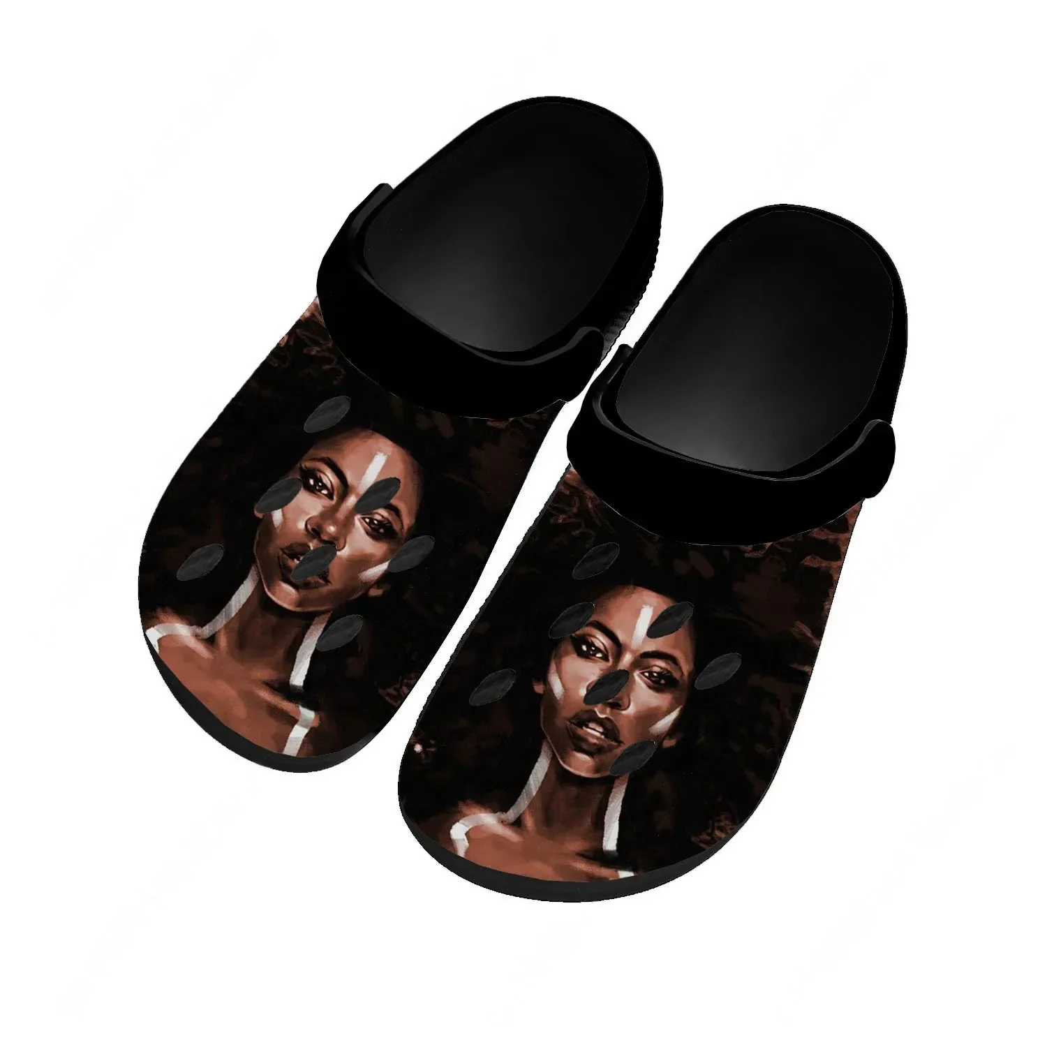 

African Woman Black Water Shoes Mens Womens Comfortable Home Garden Clogs Customizd Sandals Beach Breathable Hole Slippers
