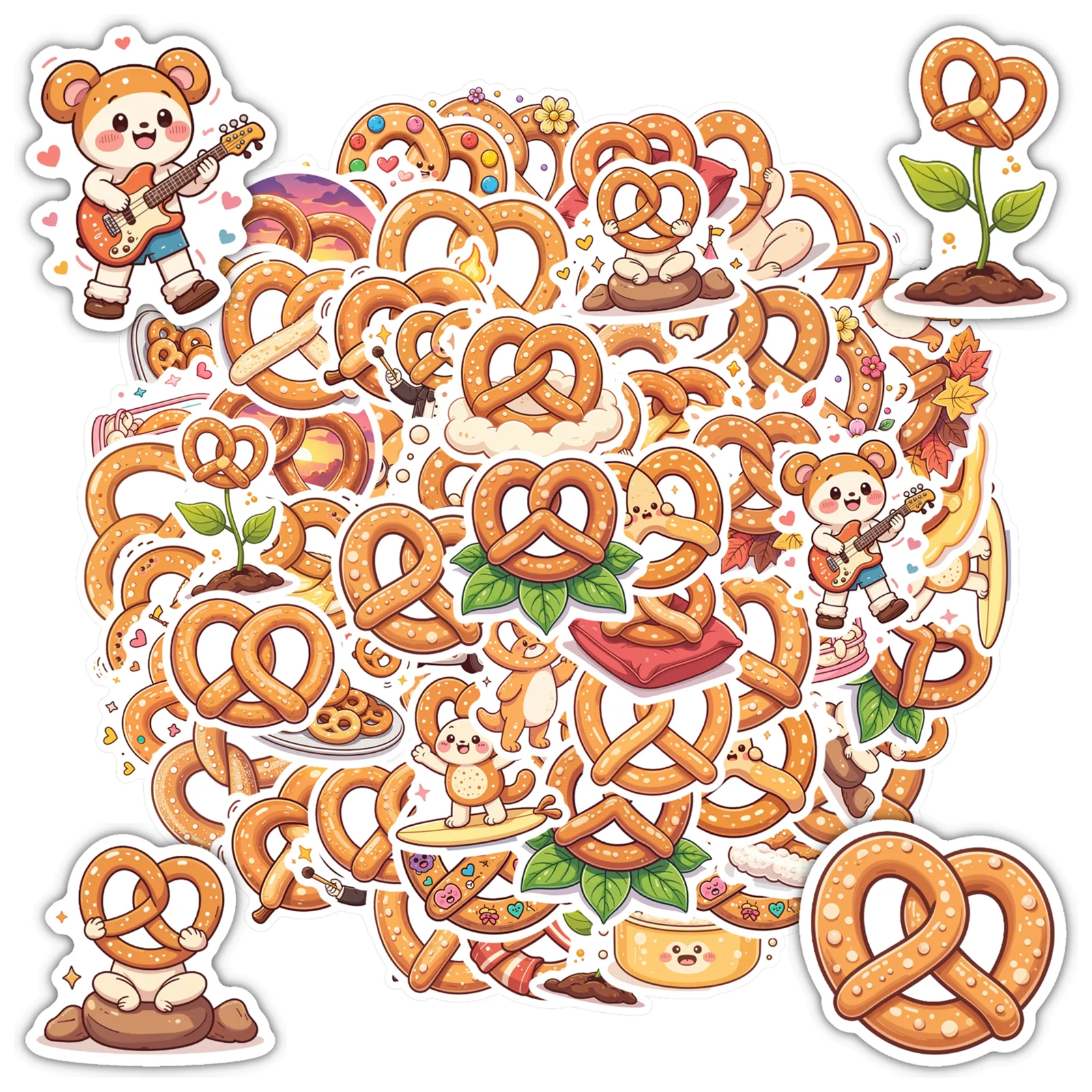 35pcs-100pcs Decals  Fun Cartoon Stickers Food Decals Pretzel Stickers for Car Sticker Phone Suitcase