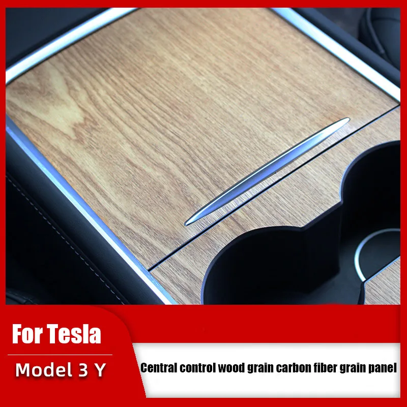 Per Tesla Model 3 Y 2021-2023 Center Console Panel Sticker Wood Grain Film Carbon Central Control Cover accessori interni per auto