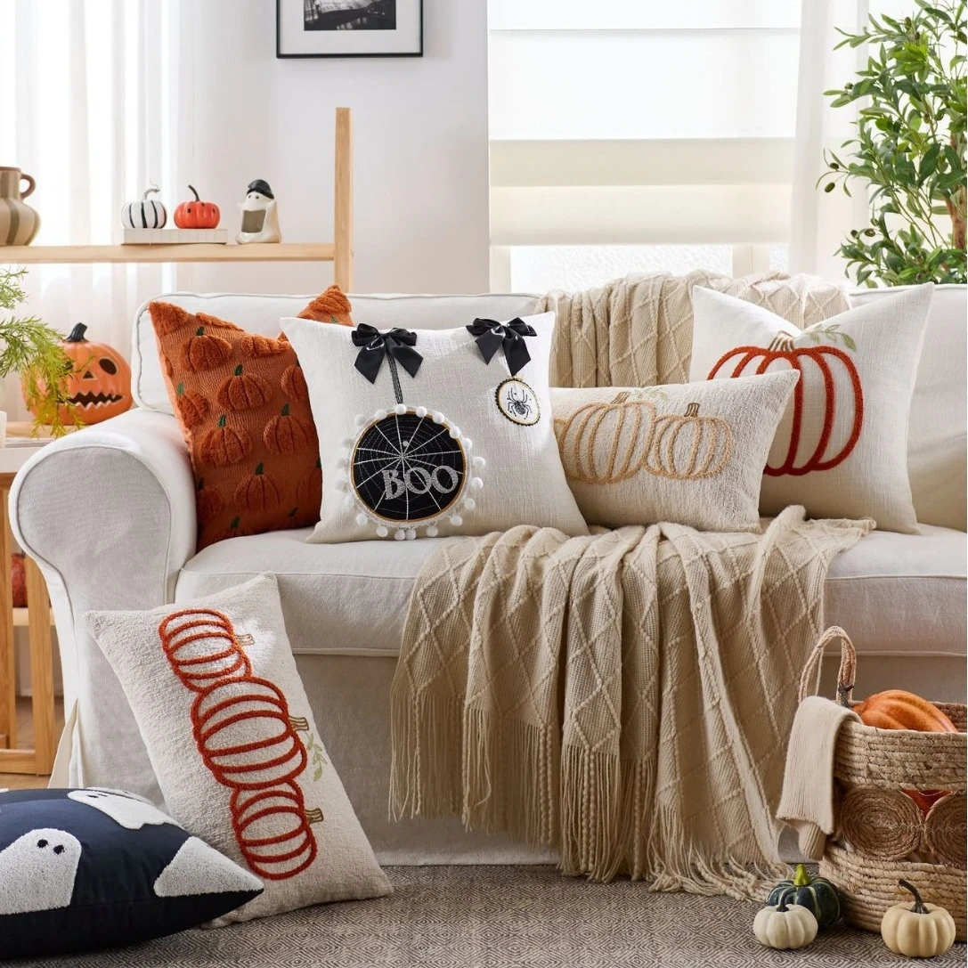Halloween Pillow Cover Pumpkin Ghost Spider Orange Black Decoration Cushion Cover for Home Sofa Couch Chair 30x50cm 45x45cm
