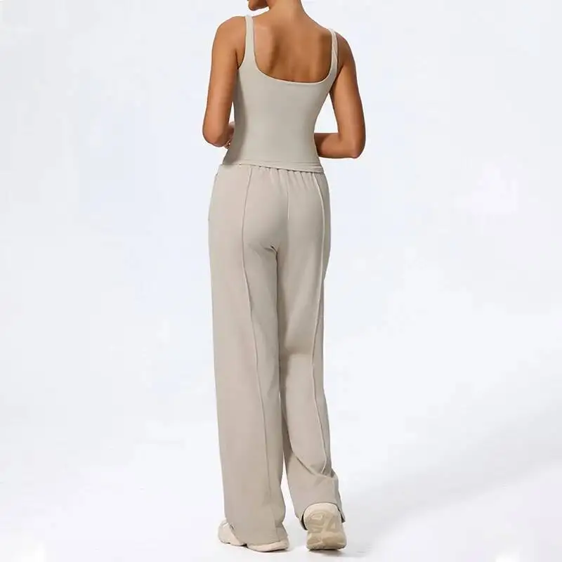 

Pcs Women Straight Fit Sweatpants Set Casual Outdoor Running Workout Yoga Vest Drawstring Pocket Sport Pants Female