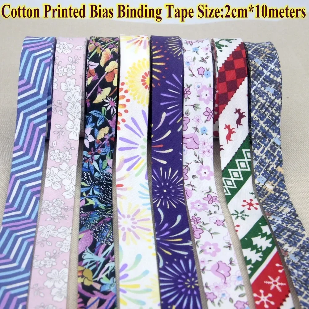 DIY Apparel Sewing Cotton Fabric Cutting Tape Bias Tape Size 2cm *10meters Printed Design Flowers Leaves Hearts