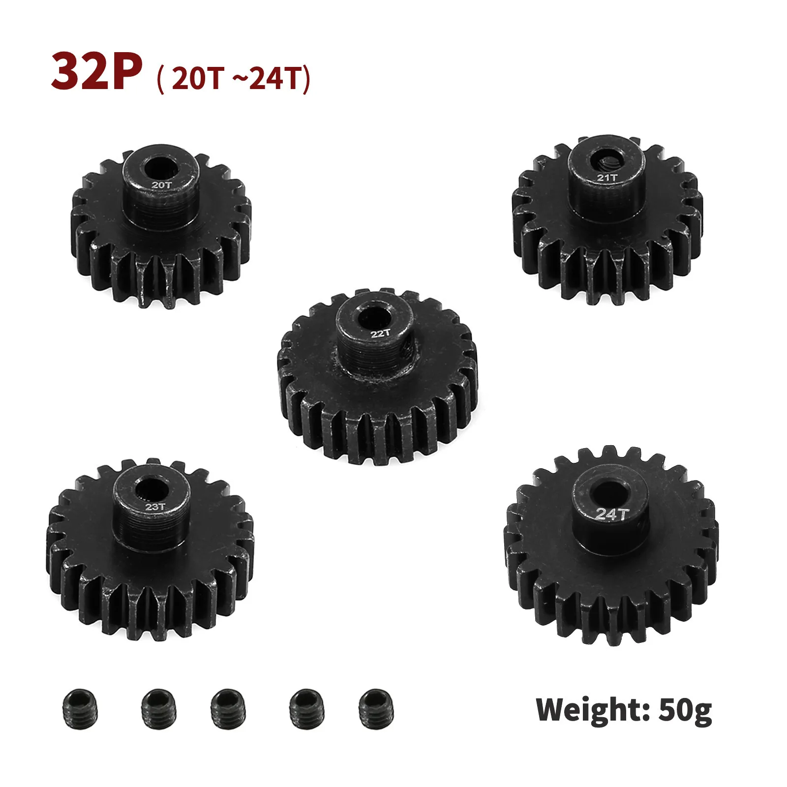 TBSCR-engrenagem do motor do pinhão do metal de aço preto, carro modelo RC, 32P, M0.8, 3.175mm, 10T-24T, 1, 10 Slash, TRX4