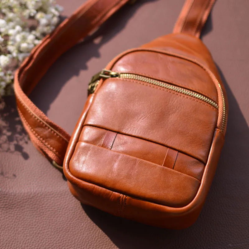 Nowa torba na klatkę piersiowa dla mężczyzn i kobiet skórzana kok na ramię warstwa głowy skóry bydlęcej moda torba crossbody torba na co dzień piterek