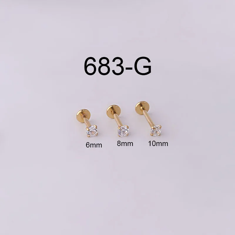 3mm Round CZ Stone Internal Thread Labret Lip Stud Earrings 6-10mm 16G Stainless Steel Labret Cartilage Earring Piercing Jewelry