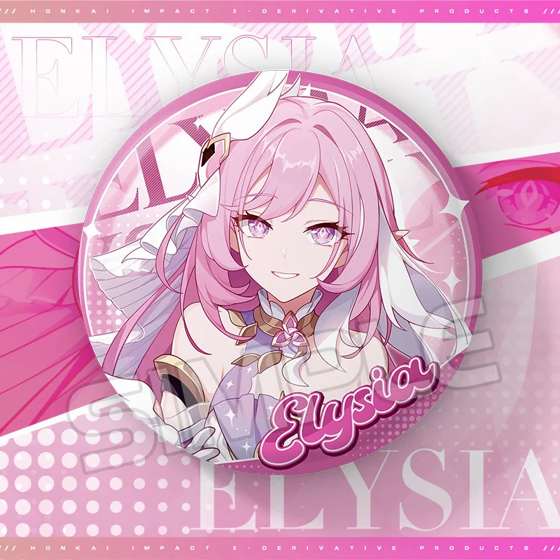 Honkai 3rd Elysia Brooch Badge Beautiful Girl Gift Decoration Game 75mm Cute Gift Tinplate Pin Style Individual Packaging