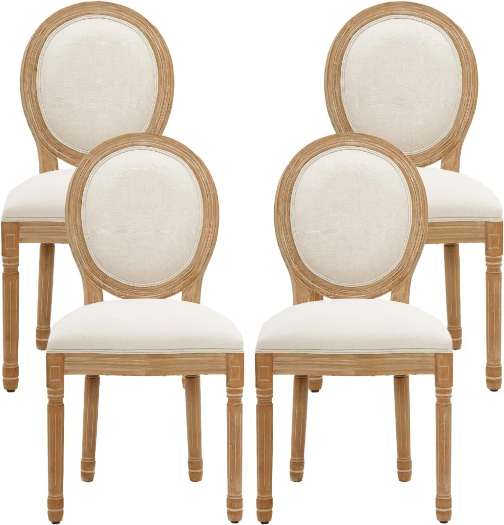 

Furniliving French Country Dining Chairs Set of 4, Upholstered Dining Room Chairs with Round Back Farmhouse Kitchen Chairs for