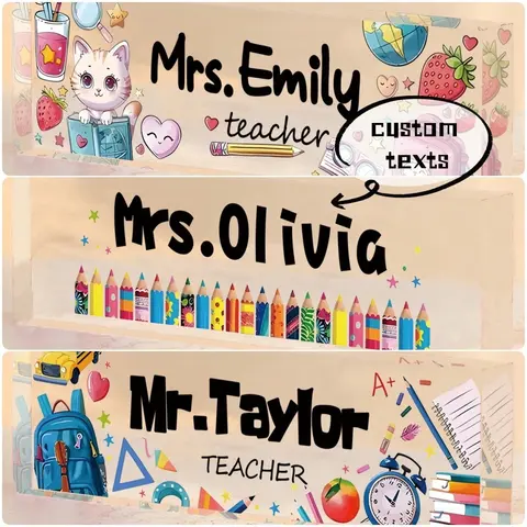 Plaque signalétique de bureau personnalisée 20x6CM, 32 motifs d'étoiles et de lune, cadeau acrylique personnalisé pour les enseignants, les bosses et les étudiants, décoration de bureau