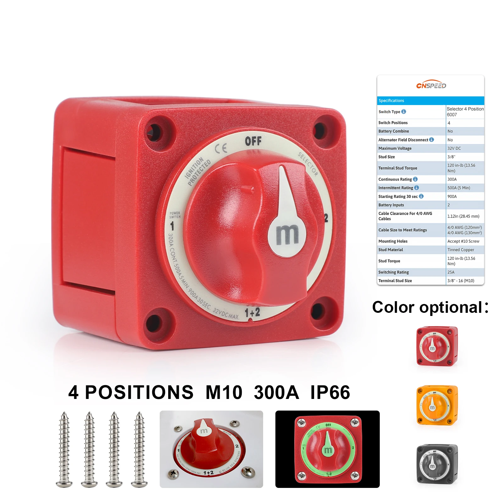 

M-Series Selector Battery Switch For Yate Marine Boat Car RV 32V 300A Heavy Duty Isolator 3 4 Position Disconnect Rotary IP66