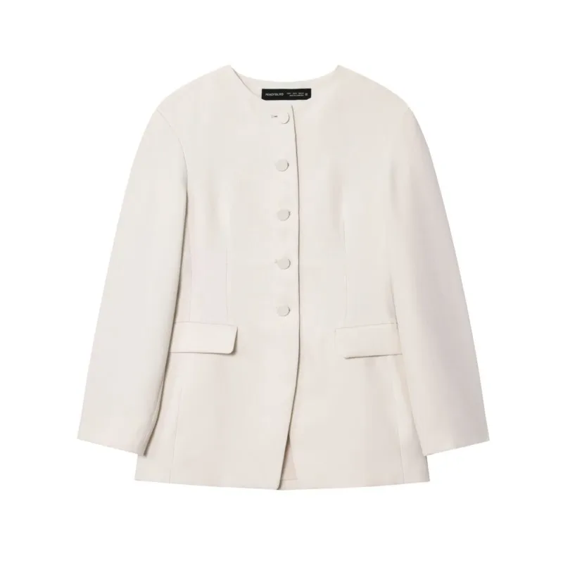 

Women O Neck Blazer Women Autumn Office Lady Pocket Button Women's Blazer Female Outwear Simple Chic Blazers