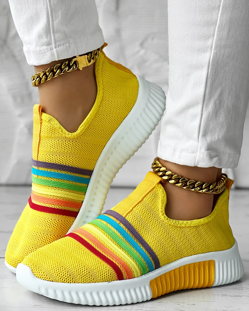 Shoe mesh rainbow strap flat sports shoes