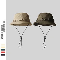 Retro plus Size Bucket Hat Men's and Women's Drawstring Big Head Circumference Japanese Style Big Brim Black Bucket Hat Tide