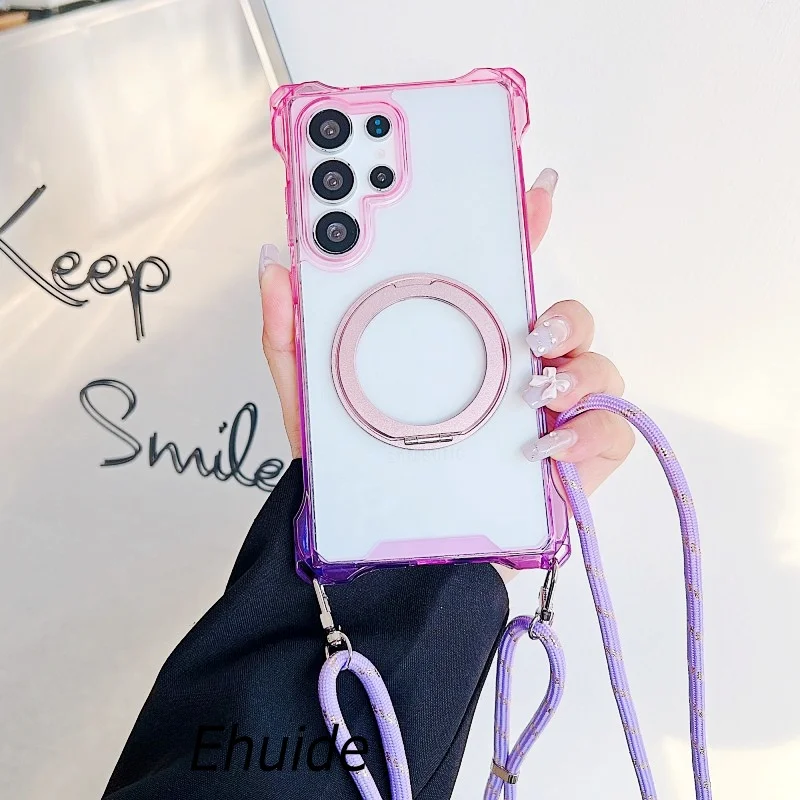 Coque dégradée pour Samsung Galaxy S25 Ultra S23 S22 S24 Plus 360, support d'anneau, lanière magnétique, quatre coins, sangle antichoc