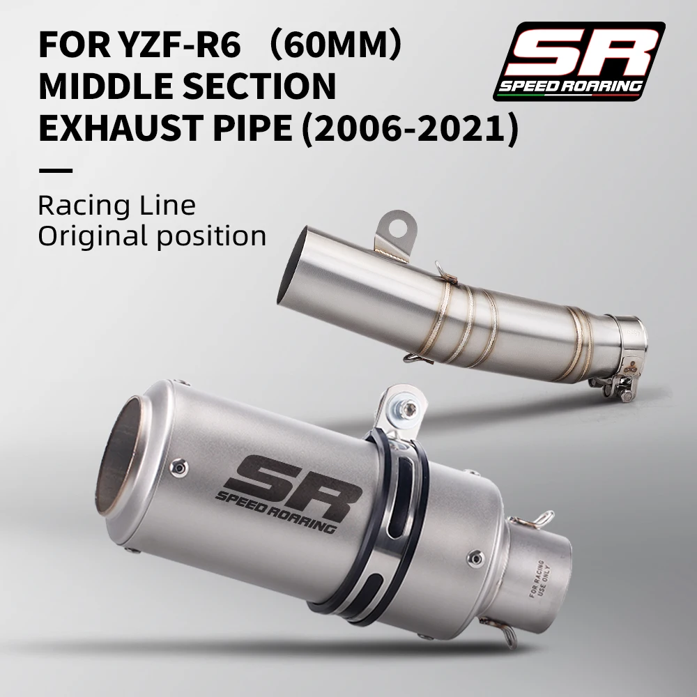 Slip On For Yamaha YZF R6 YZF-6R 2006 - 2023 Years Motorcycle Exhaust System Middle Mid Link Pipe Connect 60mm Muffler Moto Tube