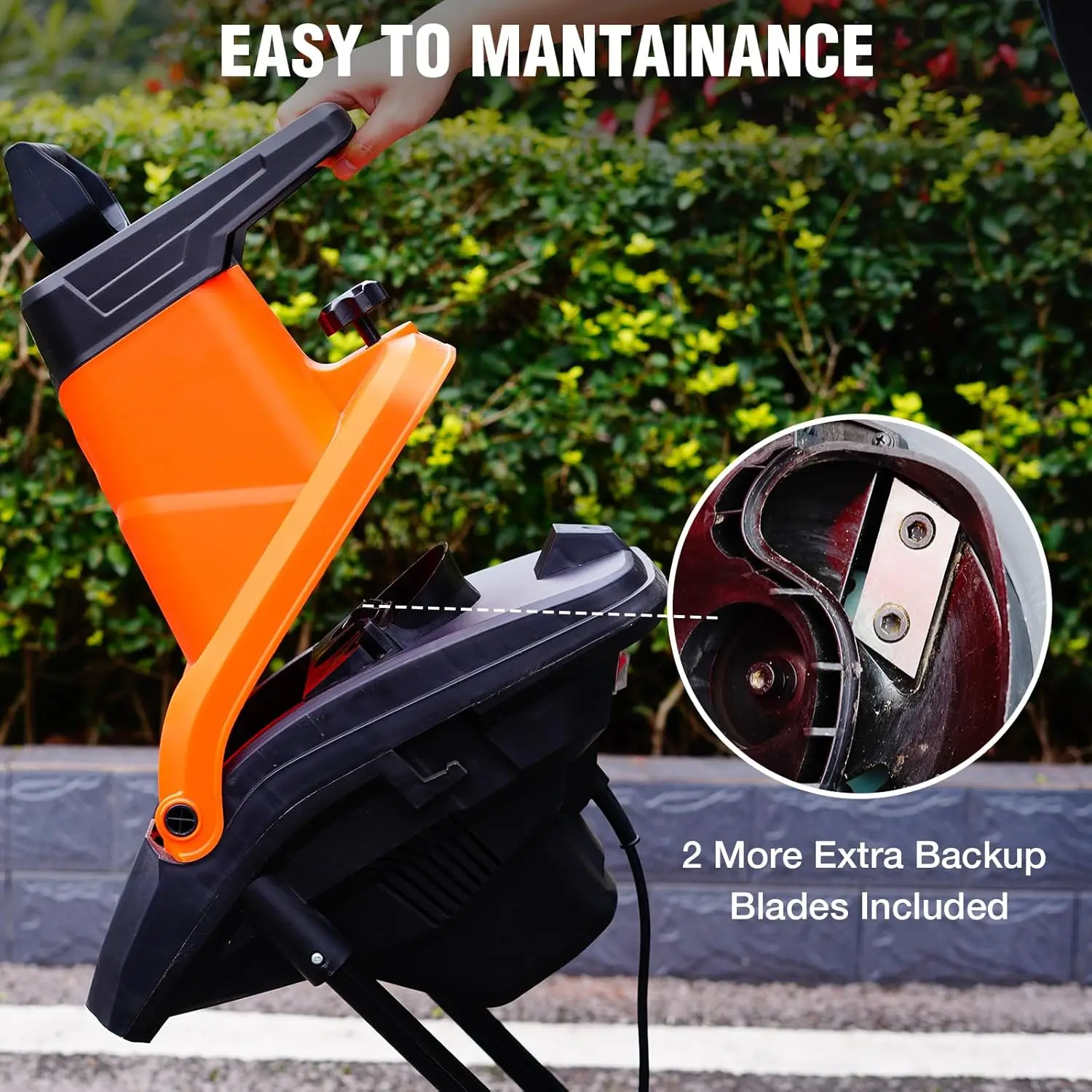 ماكينة تقطيع الخشب الكهربائية بقطر 15 أمبير، سعة قطع 1.8 بوصة للتثبيت والسماد، ماكينة تقطيع نفايات الفناء مع كول