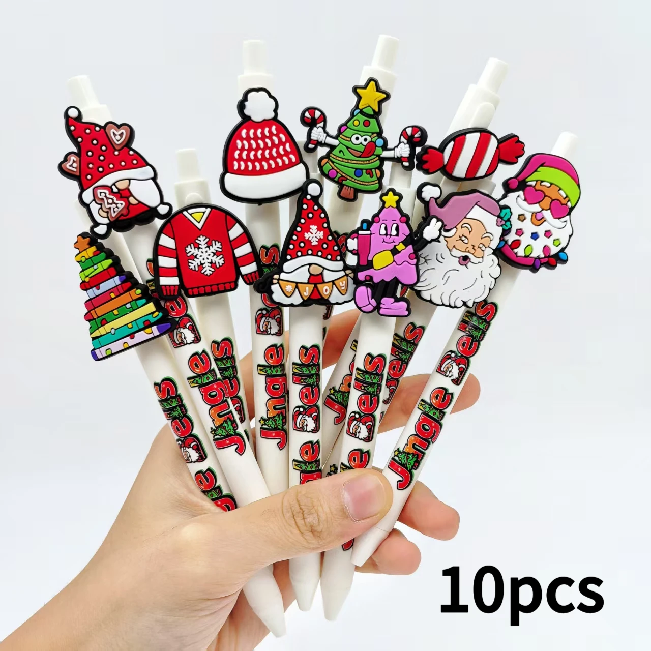 10 Pieces of White Series Christmas Pens, Christmas Tree Santa Claus Element Ballpoint Pens, Holiday Gift Pens