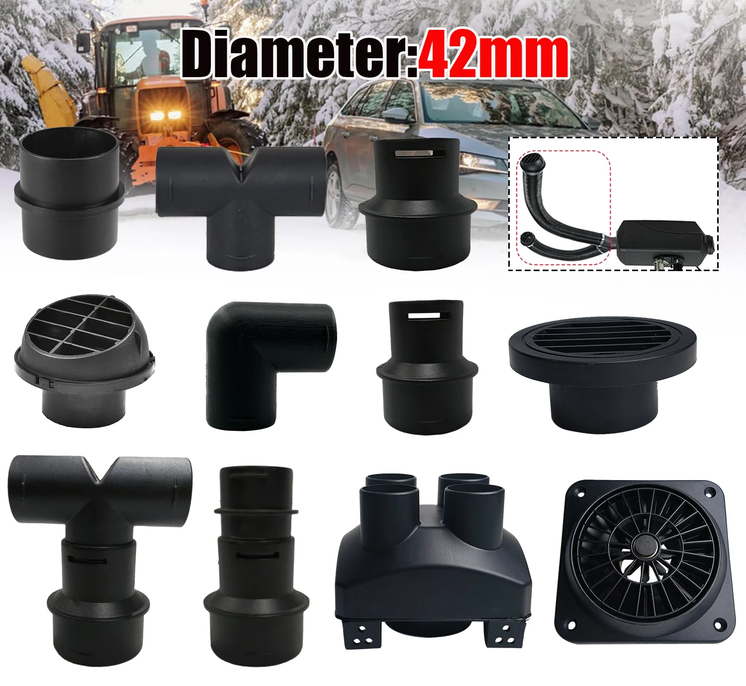 42mm/1.65inch Car Air Vent Ducting Piece Outlet Connector for Diesel Parking Heater Compatible with Eberspacher and Webasto