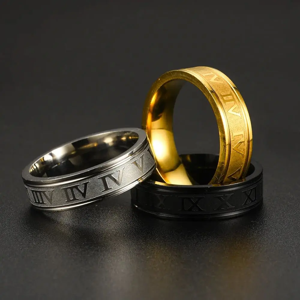 2025 6MM Width Stainless Steel Couple Ring For Men Women Punk Roman Numerals Rings Fashion Waterproof Party Jewelry Accessories