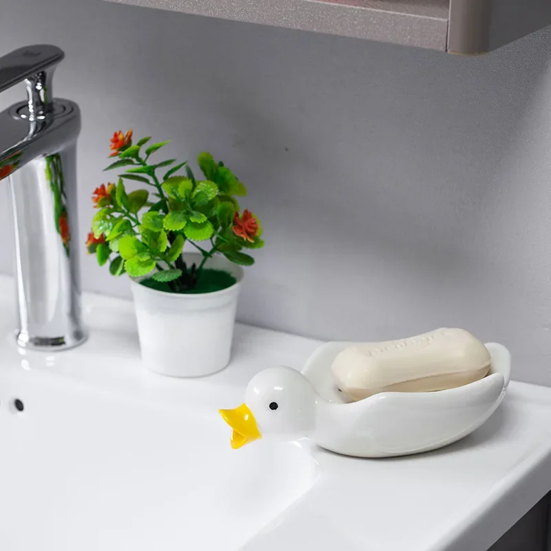 

Duck Shape Ceramic Soap Box, Cartoon Soap Dish, Drainable Holder, Soap Stand, Cute Container, Bathroom Accessories