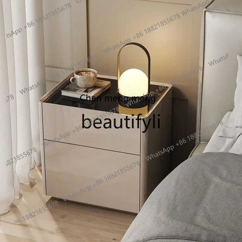 2003Bedside Cabinet with Safe Integrated Light Luxury High-End Small Bedside Storage Cabinet with Lock