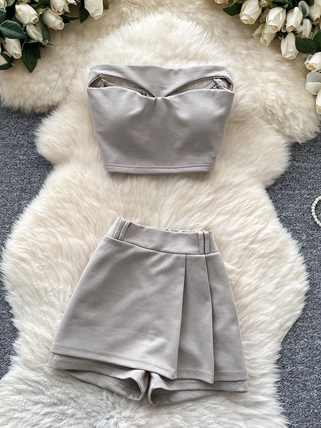 

Hot Girl Pure Desire Summer Outfit Women's Faion Hollow out Svel Tube Top Vest High Waist Skirt Pants Set