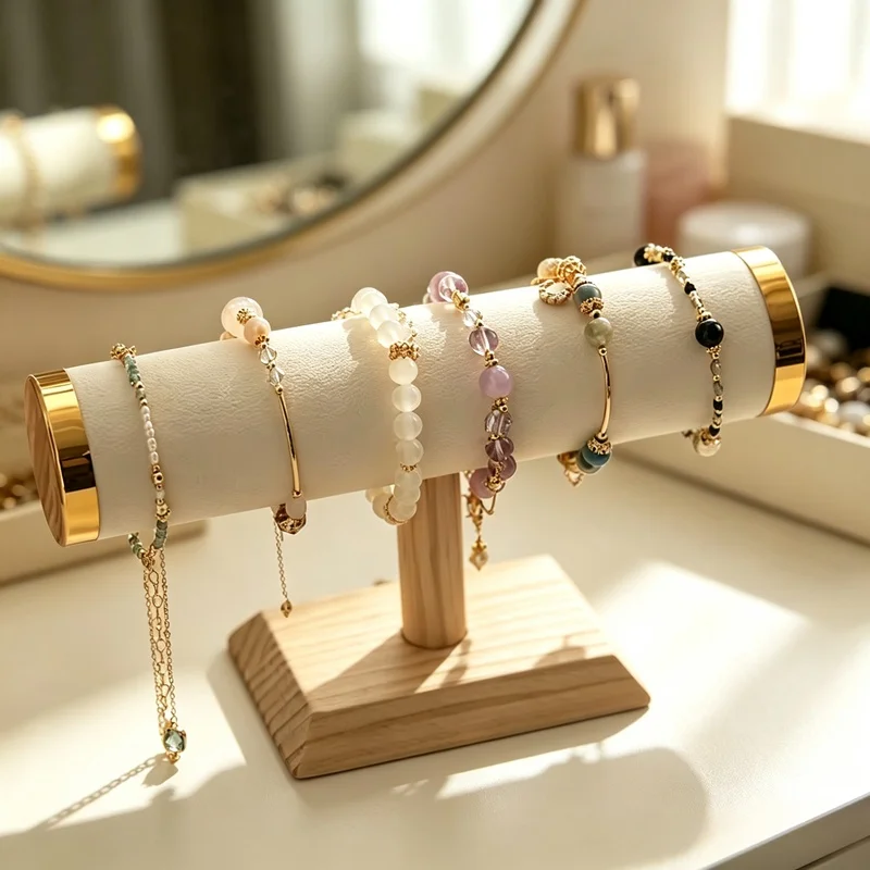 Gold T-Bar Jewelry Display Stand, Multi-purpose Rack for Necklaces, Bracelets, Watches & Hairbands for Women