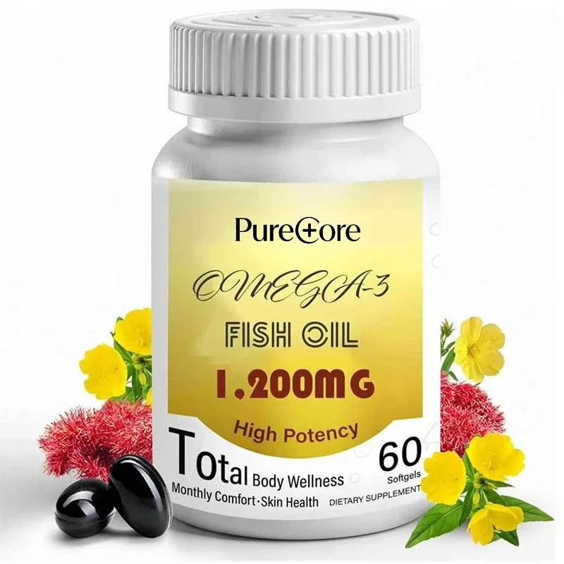 Omega-3 Fish Oil 1200mg Supplement, 60 Soft Capsules, Heart and Skin Health, Astaxanthin and Coenzyme Q10