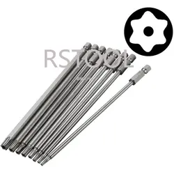 8-teiliges T8-T40 magnetisches Torx-Schraubendreher-Bit-Set, 1/4 Zoll Sechskantschaft, 150 mm Sicherheit, manipulationssicher, Stern- und 6-Punkt-Schraubendreher-Set