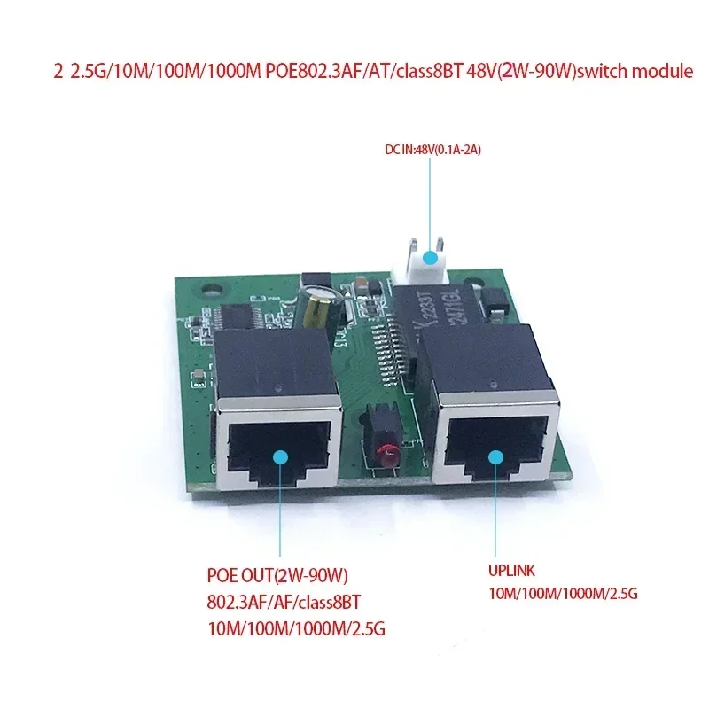 2 1000M/100M/10M 2.5G switch Non standard one POE802.3BT48V(2W-90W)switch module