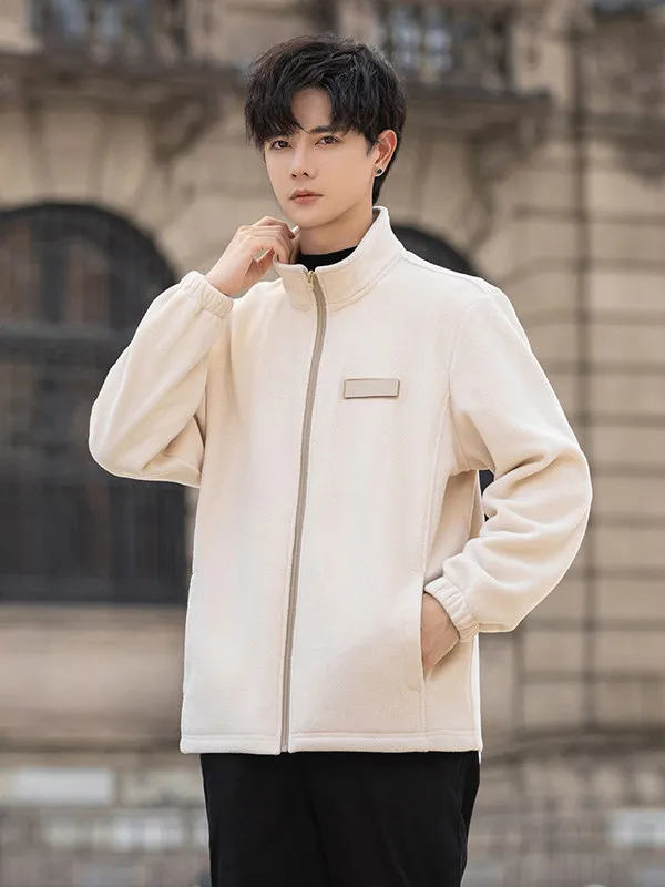 

Мужской кардиган-свитшот с флисовой подкладкой и воротником-стойкой, осенне-зимняя теплая внутренняя куртка, корейский стиль, верхняя одежда