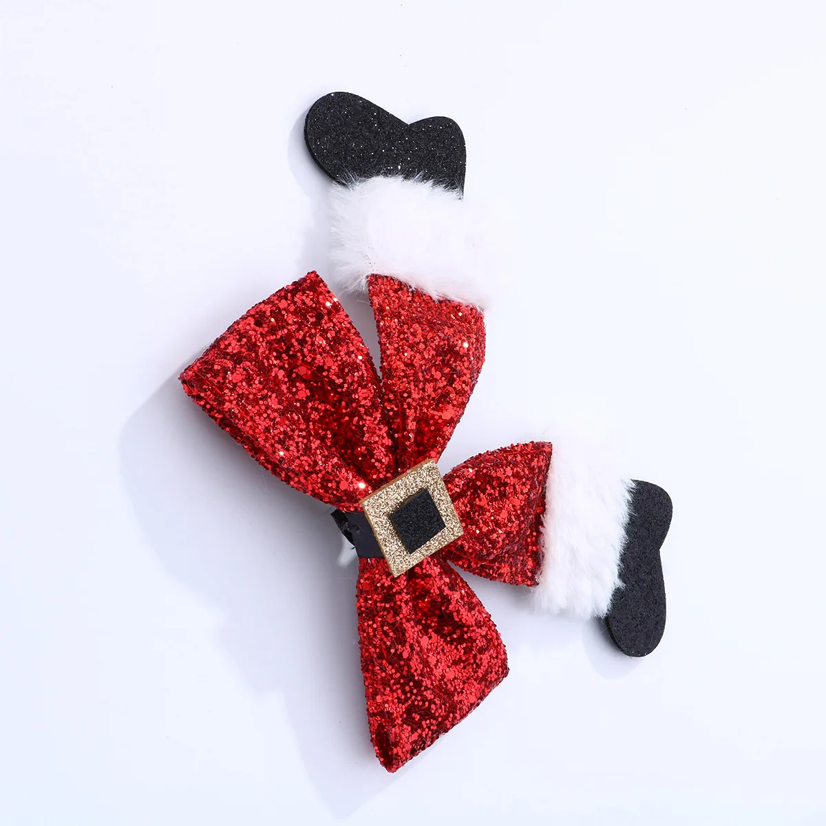 Women\'s hair clip with red bow socks Christmas series duck beak clip fabric sequin side clip