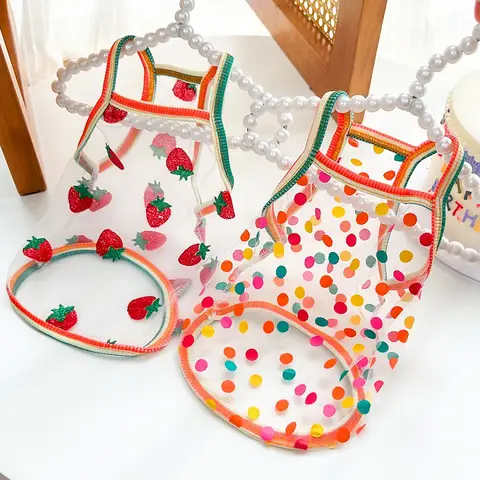 개 냉각 조끼 여름 도트 딸기 인쇄 개 메쉬 T 셔츠 작은 개를위한 강아지 옷 치와와 의상 고양이 멜빵 2025