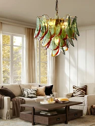 Green Red Classical Glass Petal Hanging Lamp for Ceiling Led Home Art Lustres Vintage Chandelier Living Room Decor Light Fixture