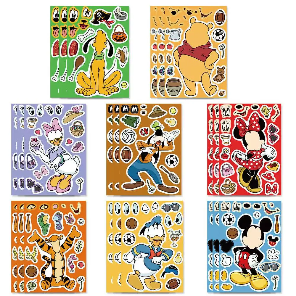 

8PCS Disney Mickey Winnie Minnie Change Clothes Emoji DIY Collage Stickers Luggage Graffiti Toy Decals Decoration Gift Sticker