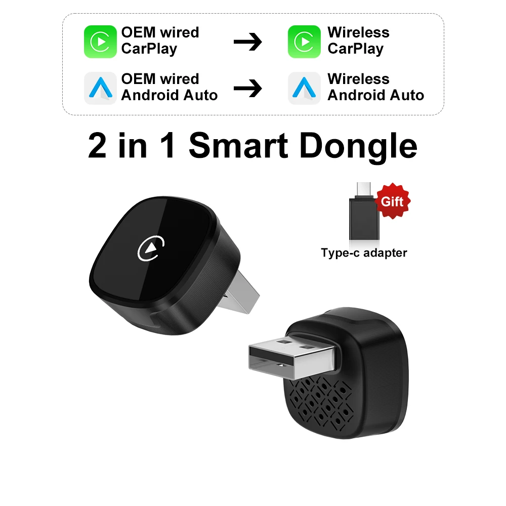 CAR PLAY CarPlay/Android Auto Adapter Plug and Play for VW Toyota Nissan Ford Benz Wired To Wireless for OEM Wired Cars