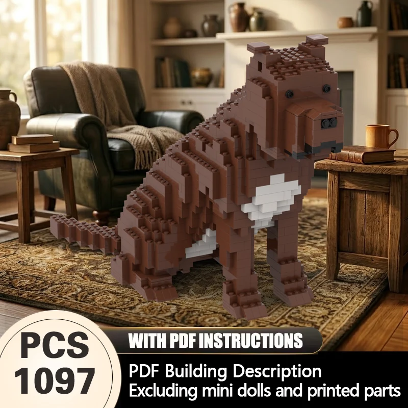 Bloques de Construcción MOC de la Serie Animales, Modelo Pitbull Marrón y Blanco, Tecnología Modular, Regalos Navideños, Juguetes para Niños