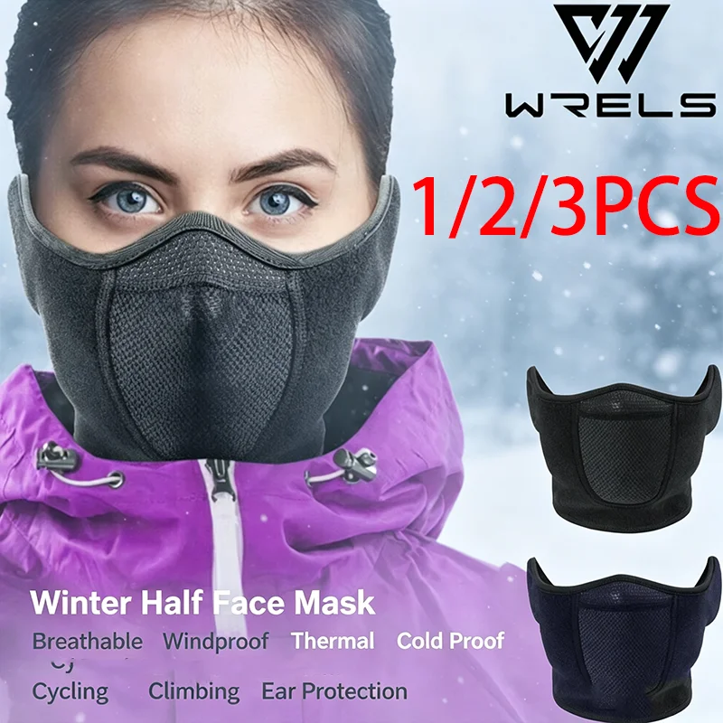 1/2/3PCS Winter Half Face Mask Breathable Windproof Thermal Cold Proof Balaclava Mask Warm Cycling Climbing Ear Protection