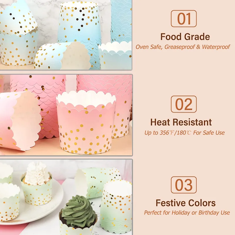 أكواب خَبز ورقية بنقاط ذهبية ، آمنة للفرن ، مافن ، كب كيك ، قالب خَبز ، بطانات أكواب ، مانعة للالتصاق ، رامكين لحفلات الزفاف ، حاملات أعياد الميلاد ، 50 *