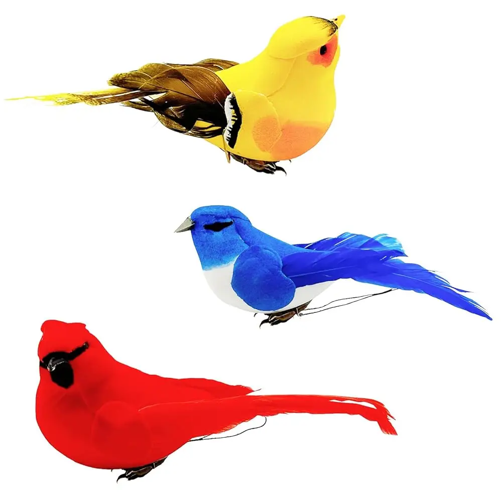 

3 шт. Искусственные птицы, реалистичные птицы из пенопласта с перьями, для декора сада, цветочных композиций и свадебных венков