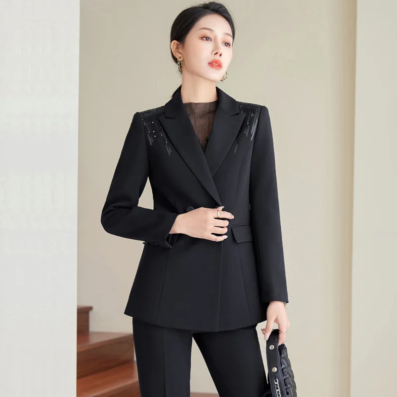 Yellow Women Suit Luxury Sequins Blazer Pants Office Lady Business Work Wear Jacket Formal Elegant Coat Trousers Prom Dress