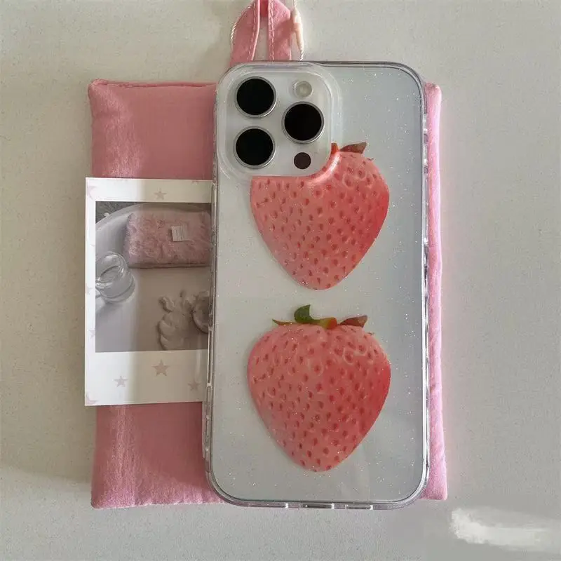 Korean Style Delicious Strawberries Phone Case For iPhone 17 AIR 16 15 14 13 12 11 PRO MAX PLUS MINI Anti Drop Dustproof Cover