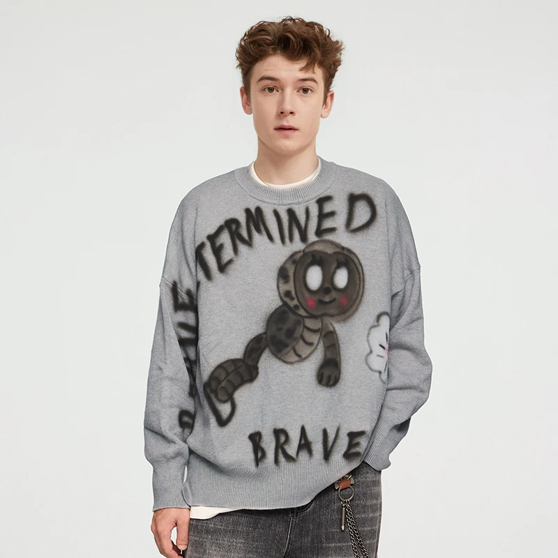 INFLATION Cartoon Grafik Pullover Unisex Loose Fit Trendy Streetwear Casual Strickwaren Pullover