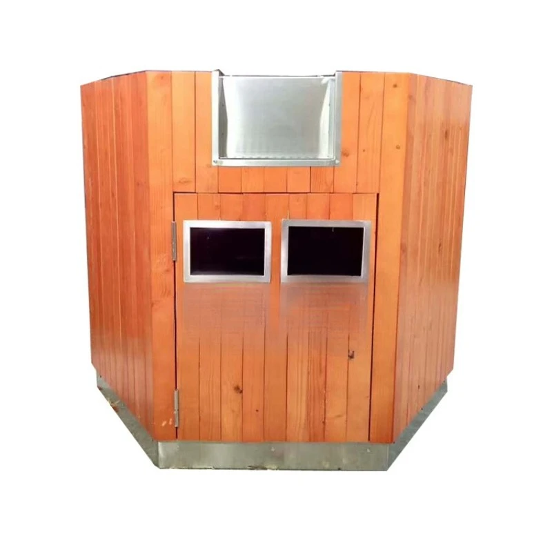 Indoor high-speed rail station hexagonal steel and wood sorting trash can recycling bin