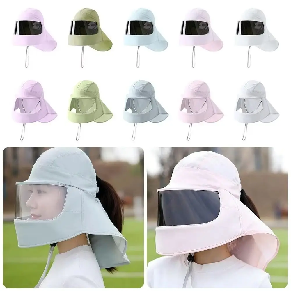 Mirror/Clear Mask Sun Protection Hat Breathable Anti-UV Women's Sunshade Hat Ice Silk Solid Color Sunscreen Mask Sun Hats Shades