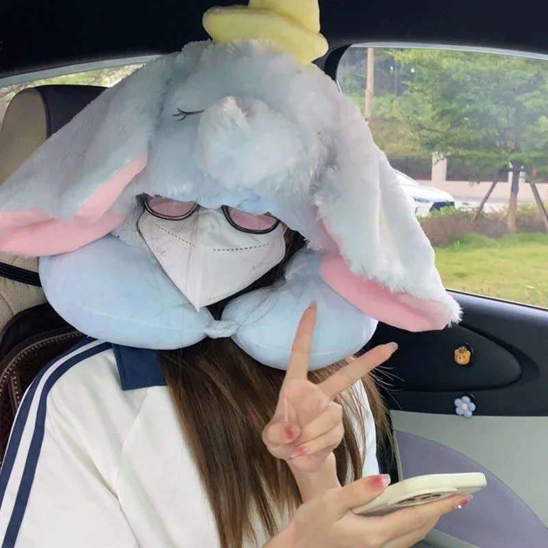 Kitty Hooded U-shaped Pillow Travel Pillow Cute Hooded Neck Pillow Portable Sleeping Artifact Airplane Car Outdoor Essential. view 6